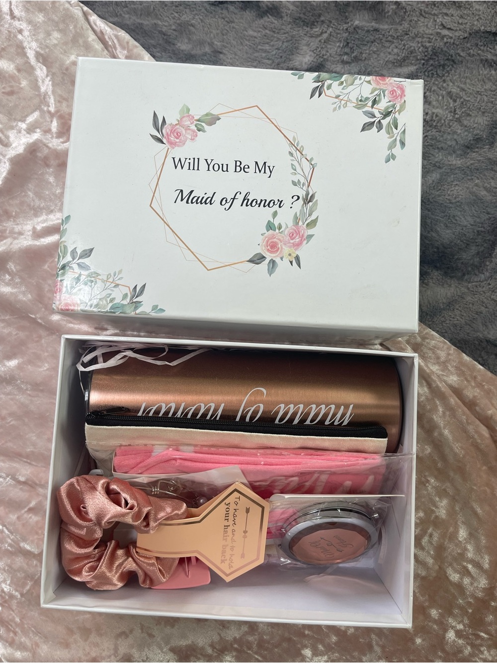 Will You Be My Maid of Honor? Floral Gift Box - Pink & Green